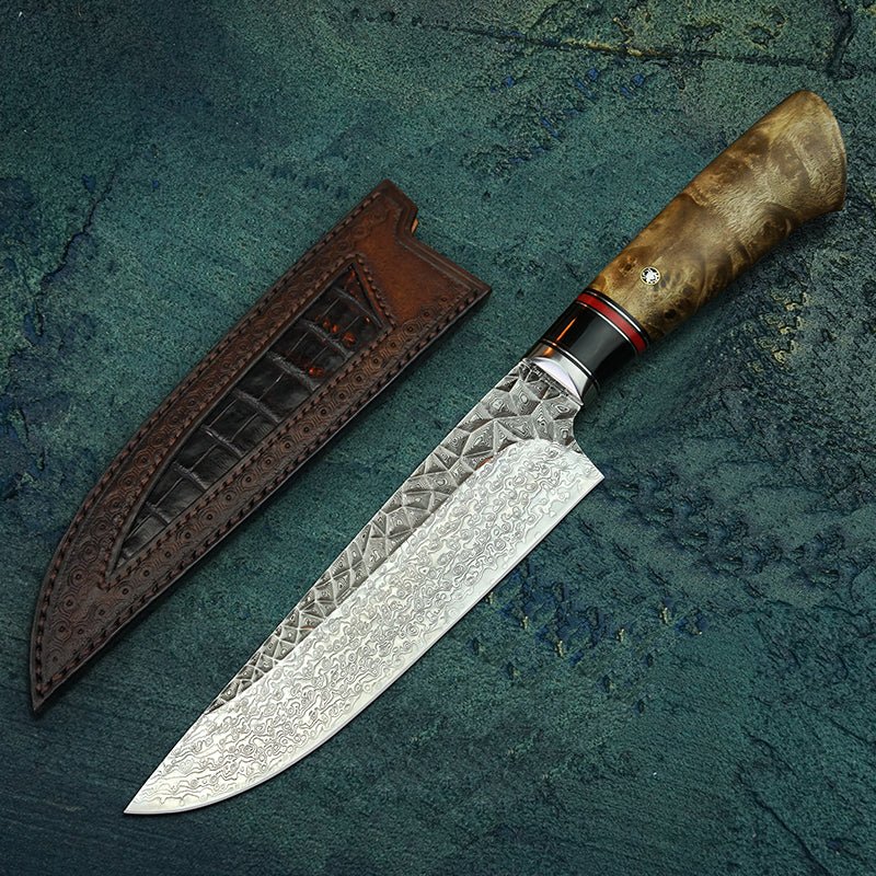 Handcrafted Damascus VG10 Knife with Leather Sheath - NZ Tackle